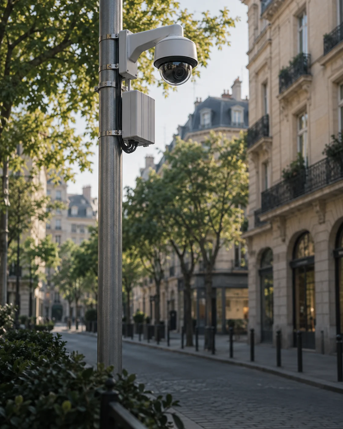 Street camera and communication equipment above a city street