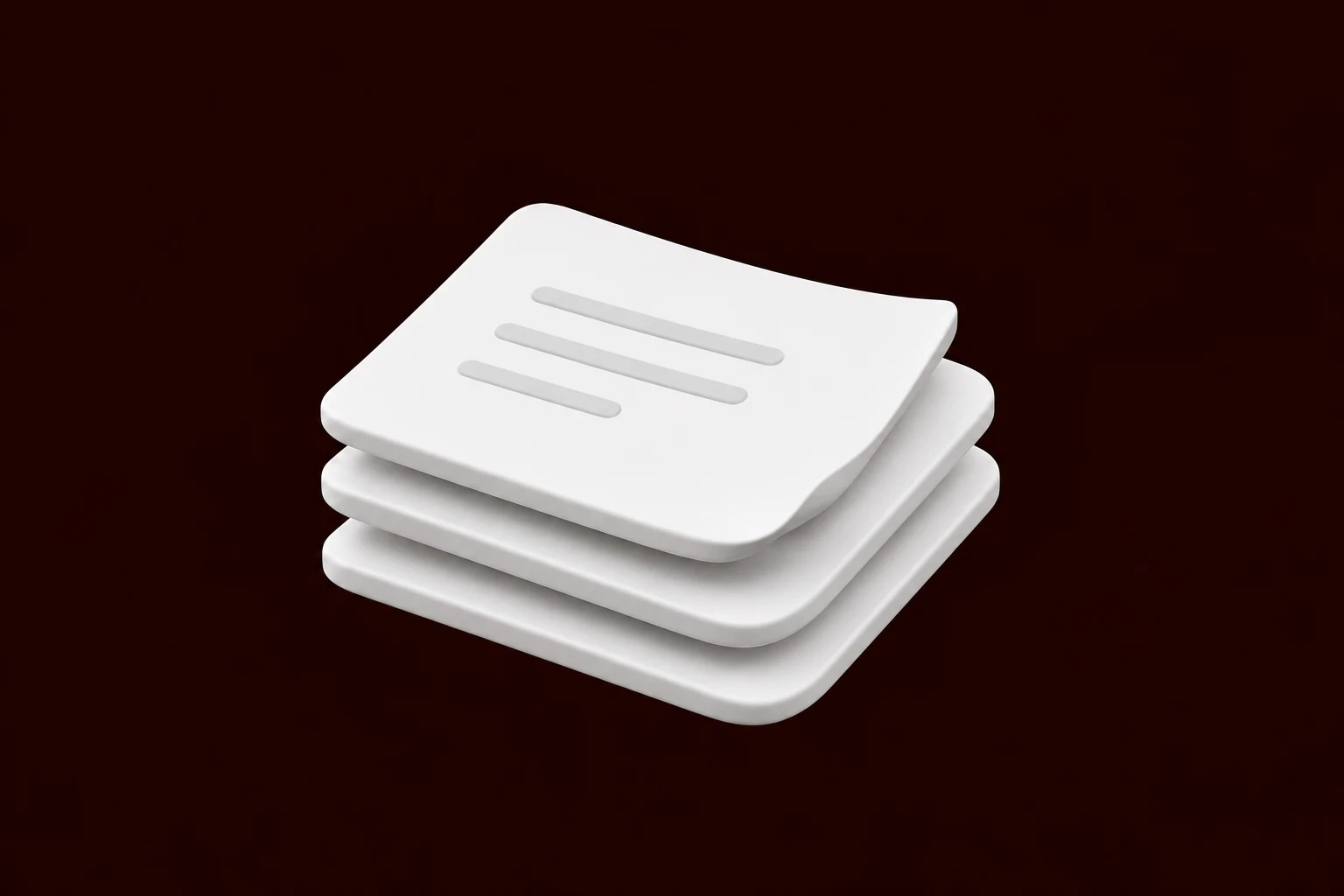 A stack of white 3D papers on a dark burgundy background.